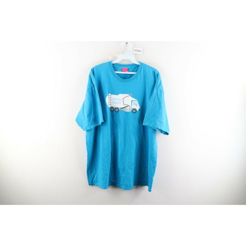 Vintage Enjoi Skateboard Mens XL White Trash Spell Out Distressed T-Shirt Blue